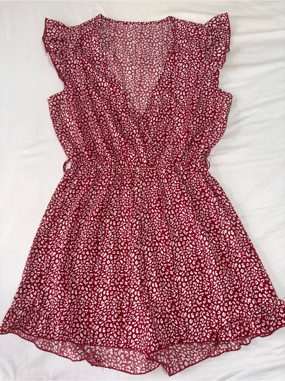 Women's Red Print V-Neck Romper
